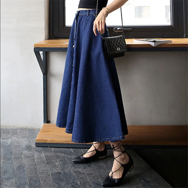 Джинсовые длинные юбки женские весенне-осенние повседневные джинсы с завышенной