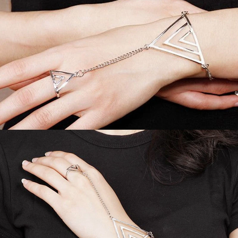 Новый дизайн 2019 треугольный ажурный браслет на палец цепочка из звеньев модный в