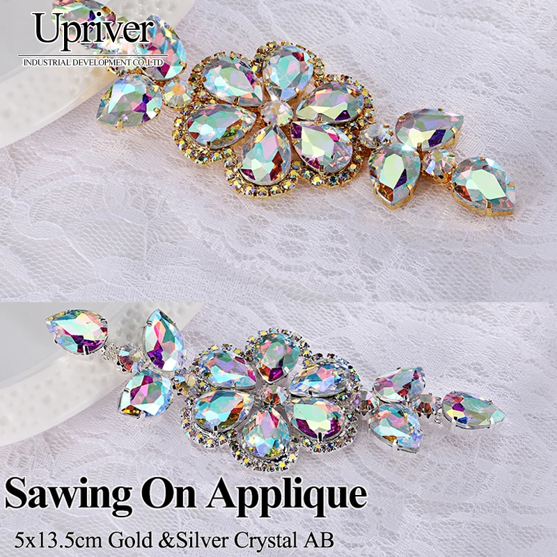 Аппликация для обуви и свадебного декора 5 см X 13 см|ab sew on rhinestones|ab crystalab crystal |