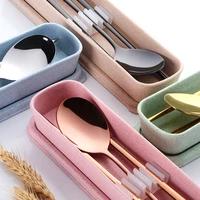 188 korean stainless steel food chopsticks spoon set long handle flat non slip chopsticks dessert spoon dinnerware set with box