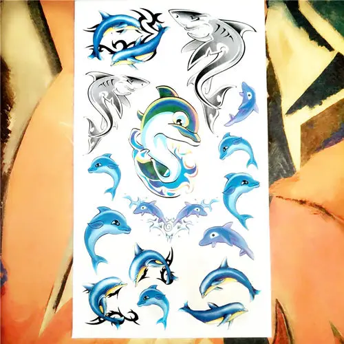 Монохромный Nu-TATY Blue dolphins временная татуировка боди арт рука флэш-тату наклейка s 17*10 см Водонепроницаемая поддельная хна безболезненная Татуировка наклейка - Цвет: Монохромный