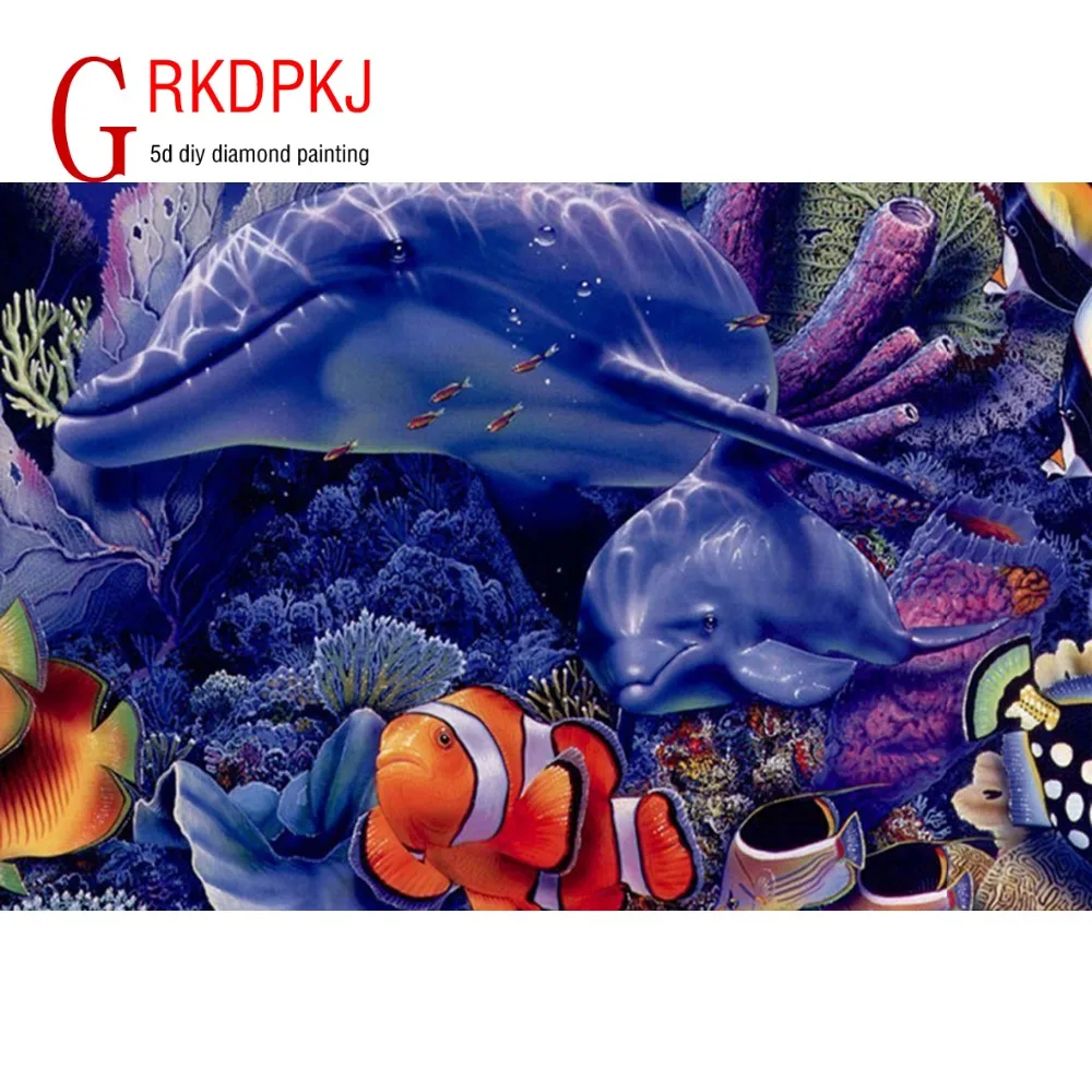 

GRKDPKJ 5d diamond painting full drill square diamond embroidery Cross stitch pictures of rhinestones Dolphin art painting drill