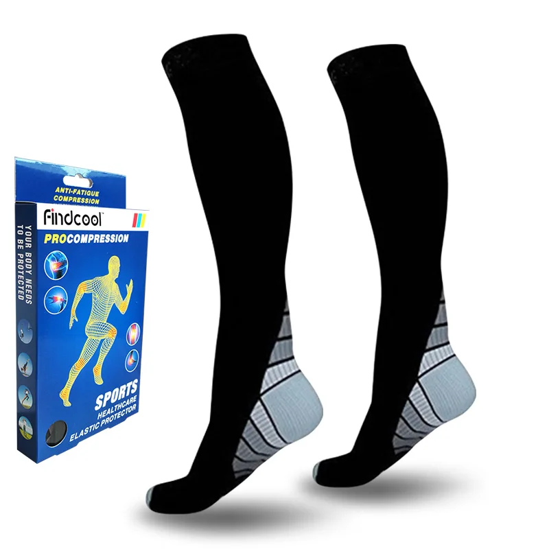 Black Grey Findcool, медицинские Компрессионные спортивные носки для велоспорта, бега, йоги, тертые Компрессионные носки, дышащие, быстросохнущие для мужчин и женщин - Цвет: Black Grey