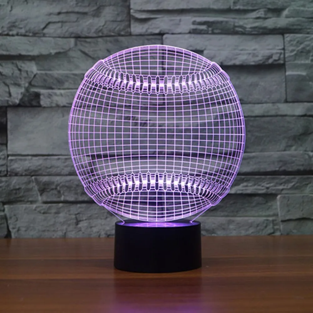 Бейсбольная форма сенсорная настольная лампа 7 цветов меняющая 3D светодио дный