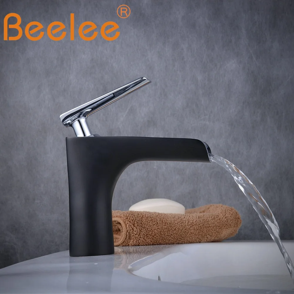 

Beelee смеситель для раковины с водопадом, кран для холодной и горячей воды, с одной ручкой, с одним отверстием, кран для раковины для ванной ком...