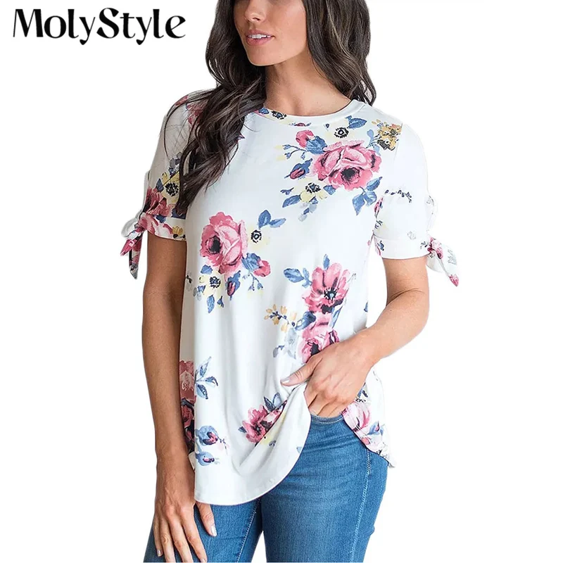 MolyStyle новый цветочный блузка Обёрточная Бумага Галстук манжеты полые Для женщин