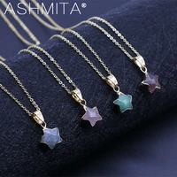 ashmita 2019 pentagram star pink crystal druzy chakra nature stone gold plating geode quartz pendant chain necklace