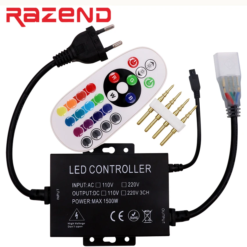 220 В 110 Led RGB контроллер Диммер 24 ключа IR rRemote 1500 Вт 8 мм/10 мм/12 мм разъем US Plug / EU Plug|control