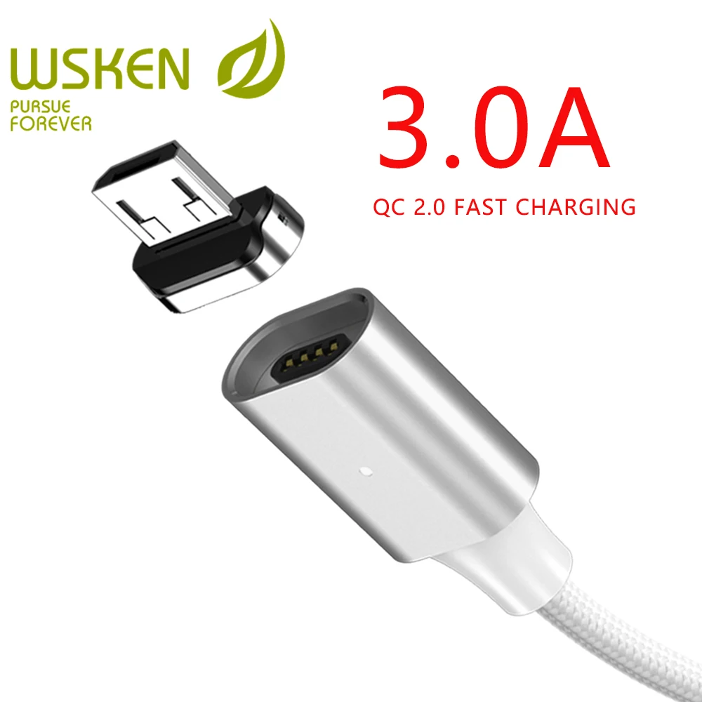 Кабель Micro USB WSKEN X2 Магнитный зарядный кабель 3A для быстрой зарядки Samsung Xiaomi Hawei