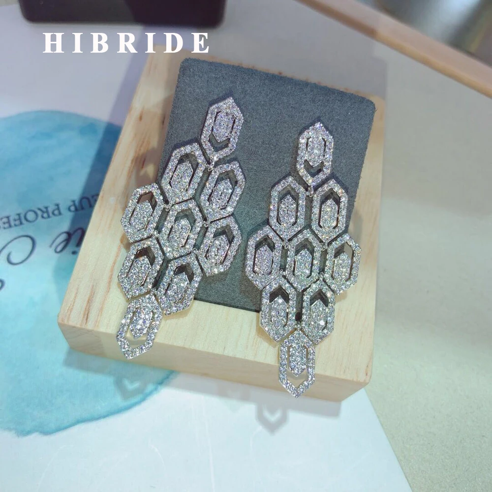 

HIBRIDE Lady's Fashion Big Crystal Stud Earring AAA Cubic Zirconia Statement Earring Women Weeding Jewelry Vintage Earring E-487