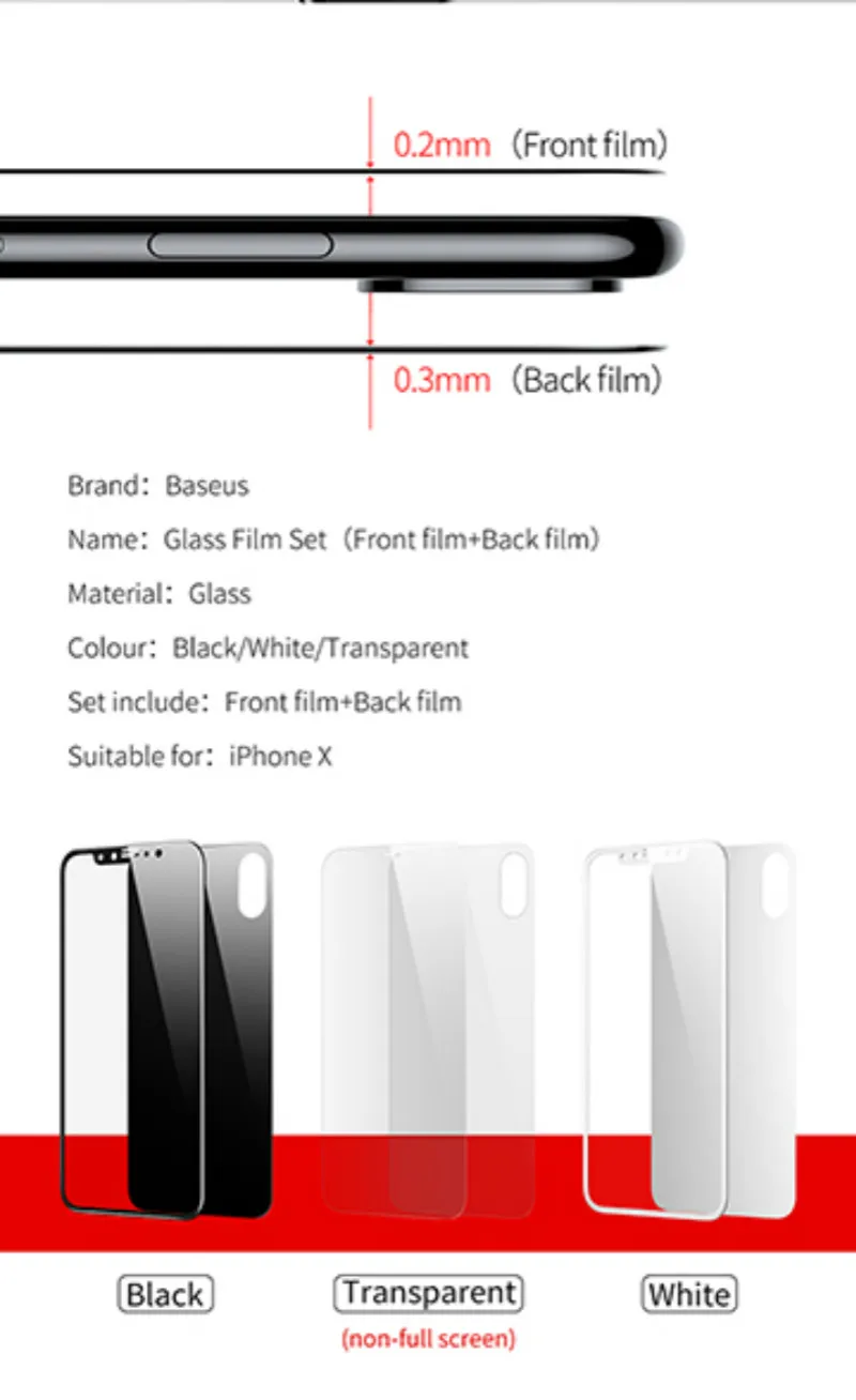 Защитная пленка Baseus Premium для передней задней панели iPhone X, 3D чехол для всего тела, закаленное стекло для задней панели iPhone X 10