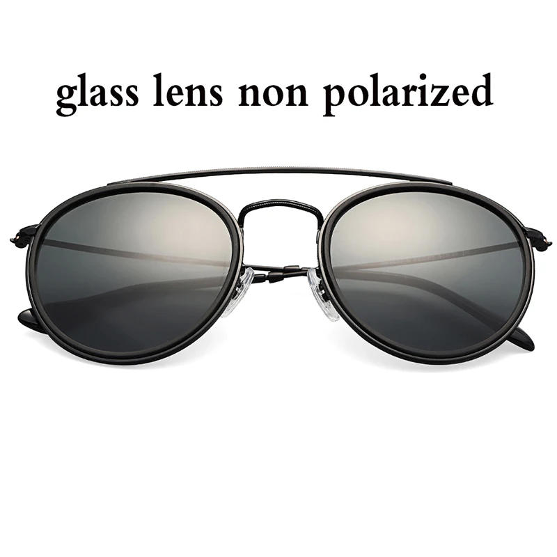 black glass Винтажные Круглые Солнцезащитные очки с двойным мостом для мужчин и женщин 51 мм, очки с зеркальными или пластиковыми линзами, поляризационные, фирменный стиль, UV400 - Цвет линз: black glass