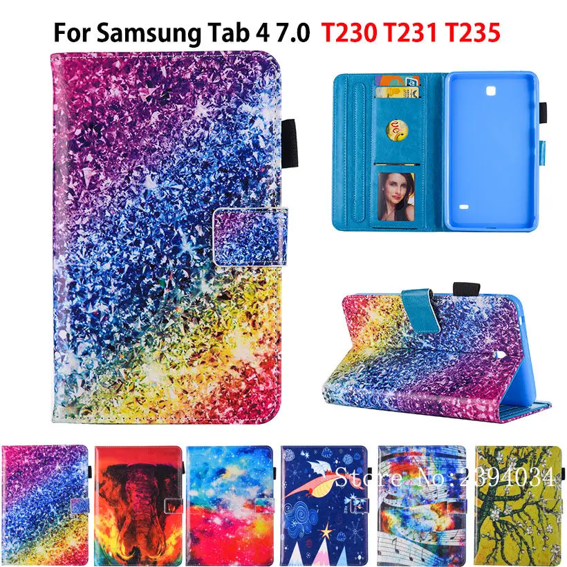 Чехол для Samsung Galaxy Tab 4 Tab4 7 0 SM T230 T231 T235 Smart Cover fundas tablet Painting PU кожаный чехол с откидной