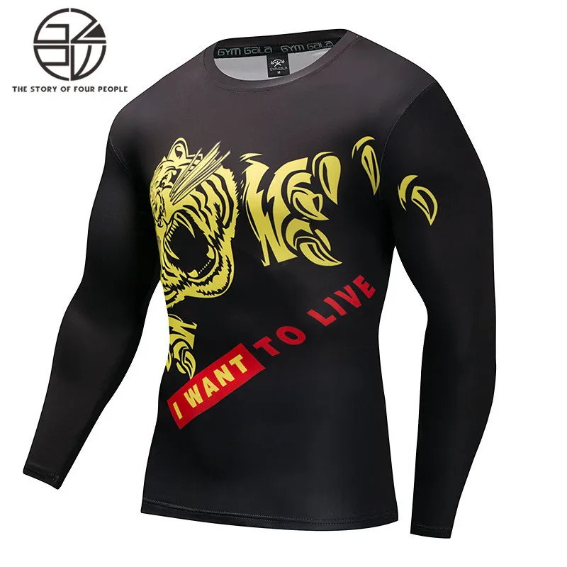 Gzpw high quality Round neck Men's Tight movement Fast drying clothes Black personality 3D digital printing Long Sleeve Top | Мужская