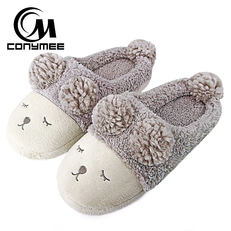 CONYMEE/зимняя обувь женские меховые тапочки милые домашние с животными Мягкие