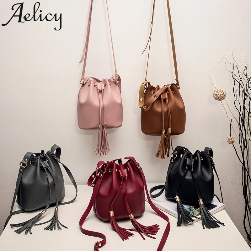 Aelicy, модные женские кожаные сумки на плечо ярких цветов, клатч, сумка для женщин, сумки-мессенджеры, женские сумки с кисточками, сумка-мешок