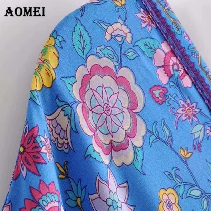 Женское платье богемный Летний Пляжный Boho с v образным вырезом и открытой спиной