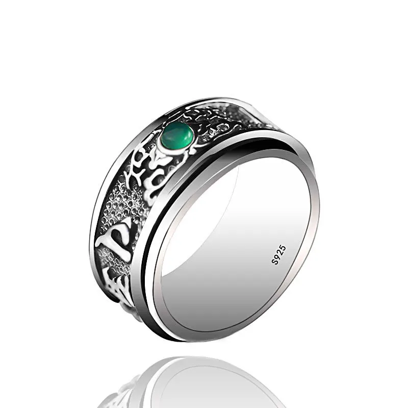 

S925 sterling silver jewelry Thai silver delicateness personality six word real time running ring for Men