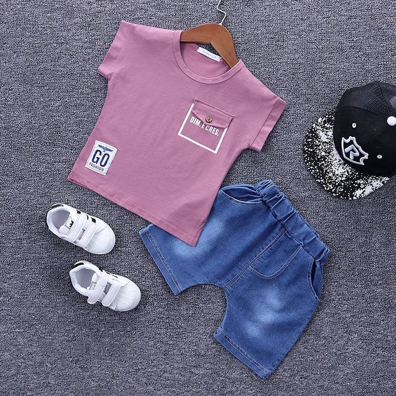 Summer baby Sets Boys Cotton T-shirts+denim Short Pants kids Clothing Suits roupas de bebe | Детская одежда и обувь