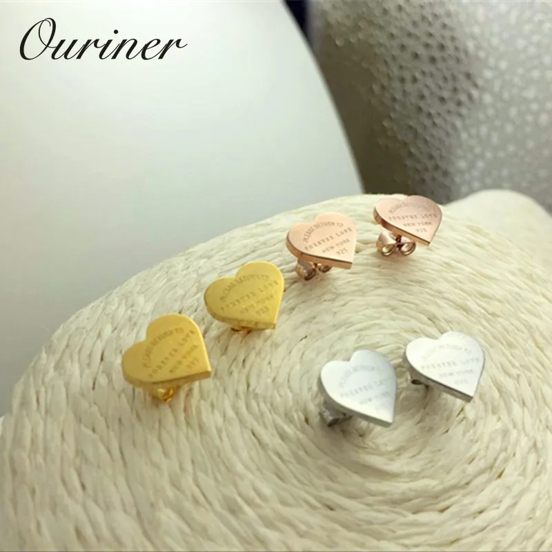 Stainless Steel Rose Gold Color Luxury Love Heart Earring Women ɿorever love&quot Stamp Stud Jewelry KE009-1 | Украшения и
