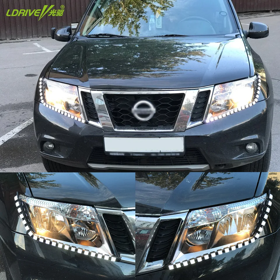 

LDRIVE 12V/24V White 6000K Car DRL Flexible Daytime Running Light with Yellow Steady/Flowing Turn light for Truck Universal Cars