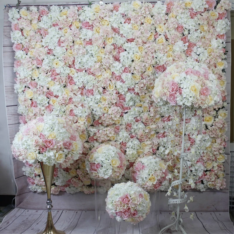 

High Quality Dense Rose Hydrangea Flower Wall Flower Pillar Photography Props Shop Hotel Wedding Flower Wall