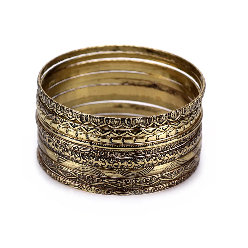 Винтажный узор 11 шт. браслеты для женщин Pulseira Bijoux Панк женские античные бронзовые