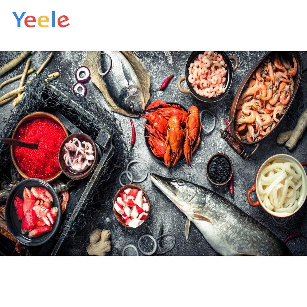 

Yeele Wooden Board Seafood Fish Lobster Wild Seasoning Food Photography Backgrounds Photographic Backdrops for Photo Studio