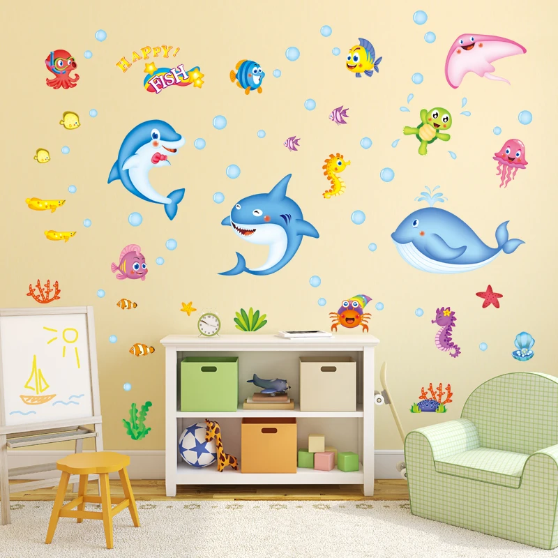 [Fundecoration] наклейки на стену с изображением морской рыбы из мультфильма для