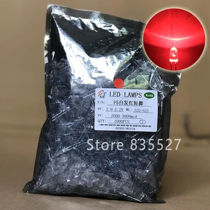 1000 шт.лот F5 5 мм круглая Светодиодная Вода и прозрачный красный супер яркий светодиод комплект светоизлучающих диодов лампы DIP