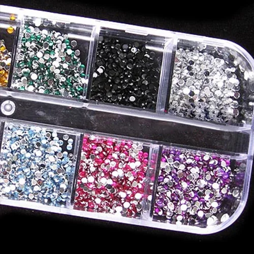 1200x Bling 2mm Mixed Color Nail Art Tips Acrylic Manicure Design Nail Stickers+ Case Nails Accessories Nail Decoration