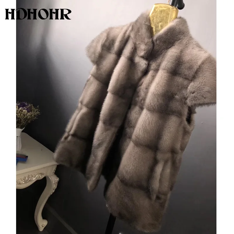 HDHOHR новые женские меховые пальто из натурального меха норки короткие модные теплые зимние меховые куртки верхняя одежда Меховая парка для женщин - Цвет: Шампанское
