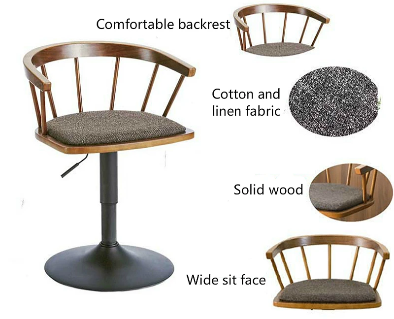 Простой низкий барный стул из цельного дерева вращающийся домашний для отдыха в