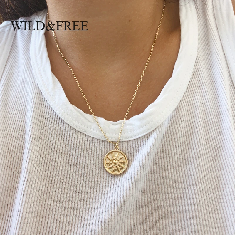 Wild & Free Горячая распродажа! Ожерелье с круглой подвеской розы солнце крест