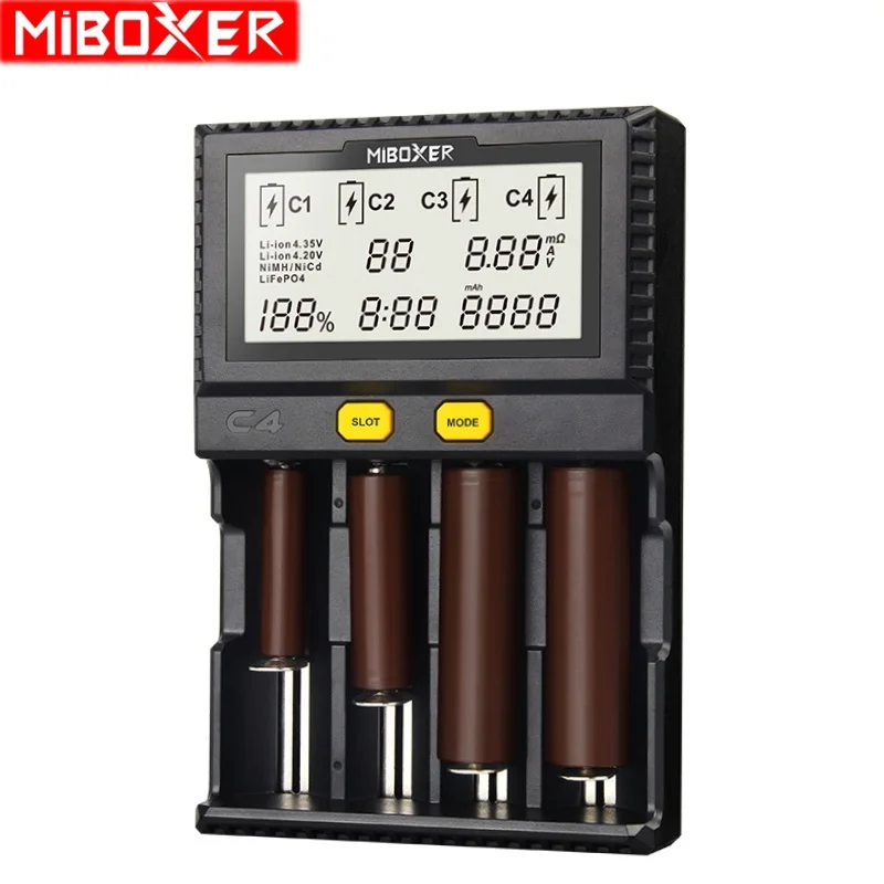 Miboxer C4 LCD Smart Batterie Ladegerat fur Li Ion IMR ICR LiFePO4 3 7 v 18650 14500 26650 21700 AAA Batterien 100 800mah 1.5A|Зарядные
