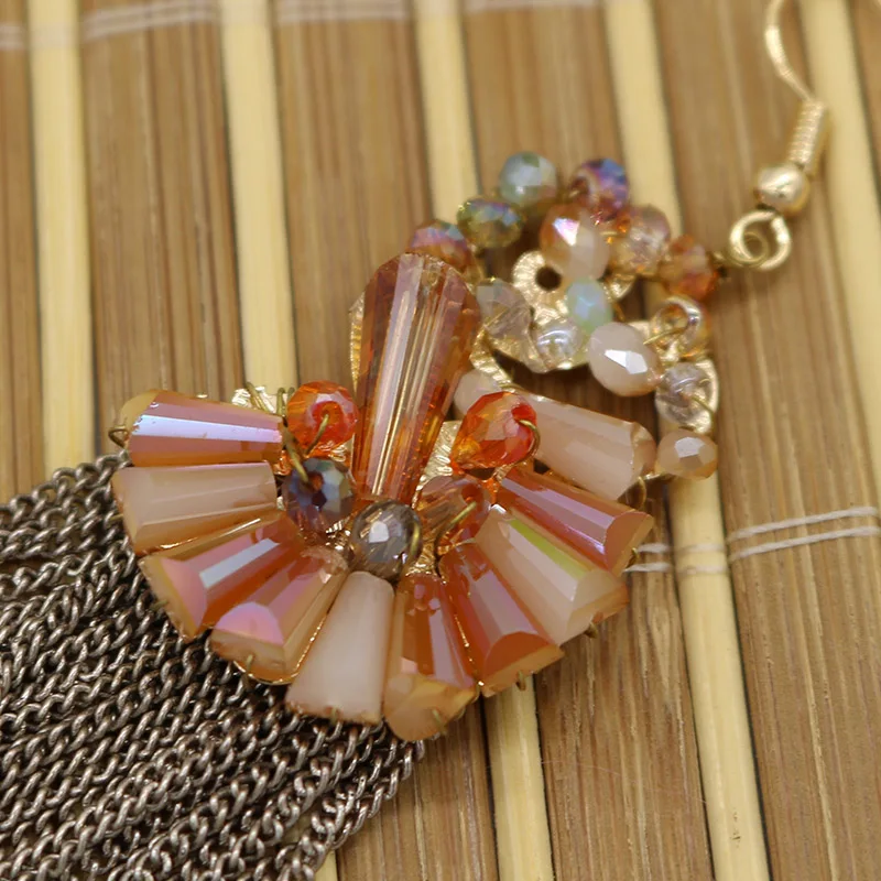 4 цвета веерообразные богемные серьги с кисточками Роскошные хрустальные