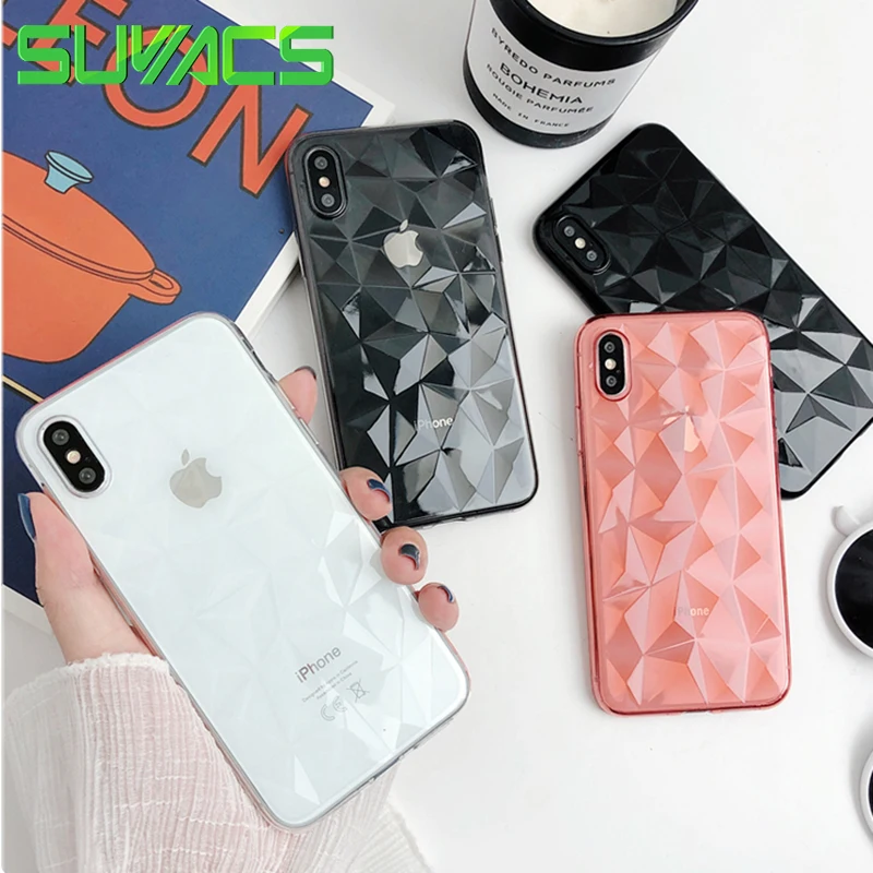 Чехол для телефона SUYACS ярких цветов с геометрическим бриллиантом для iPhone 11 Pro Max 7 8 Plus X XR XS Max 6 6s Plus, мягкий чехол-накладка из ТПУ