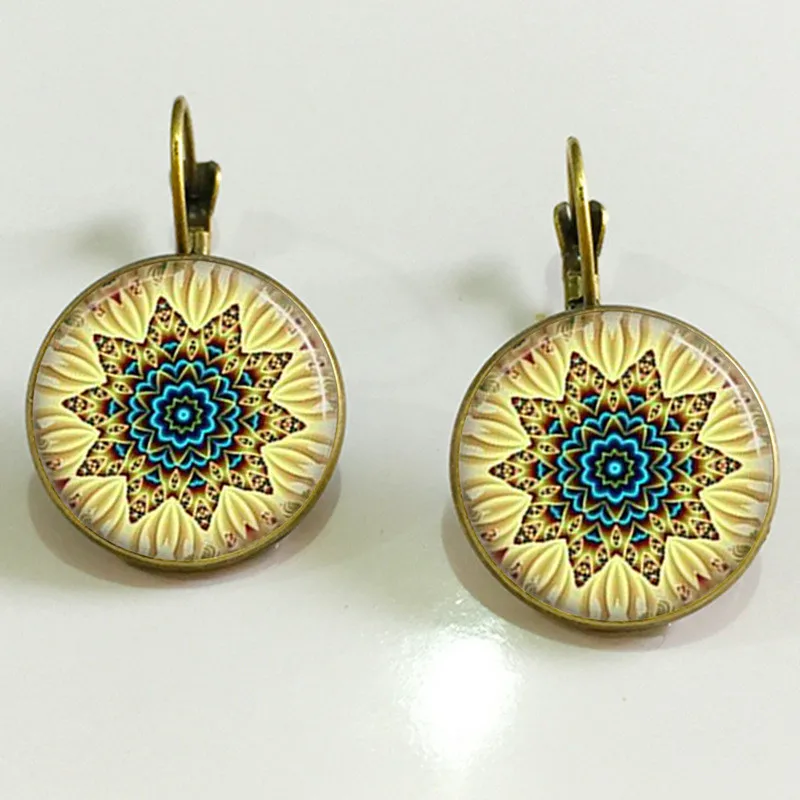 Новые Мандала DIY серьги зеленая бронза/серебро цвет из стекла кабошона для женщин