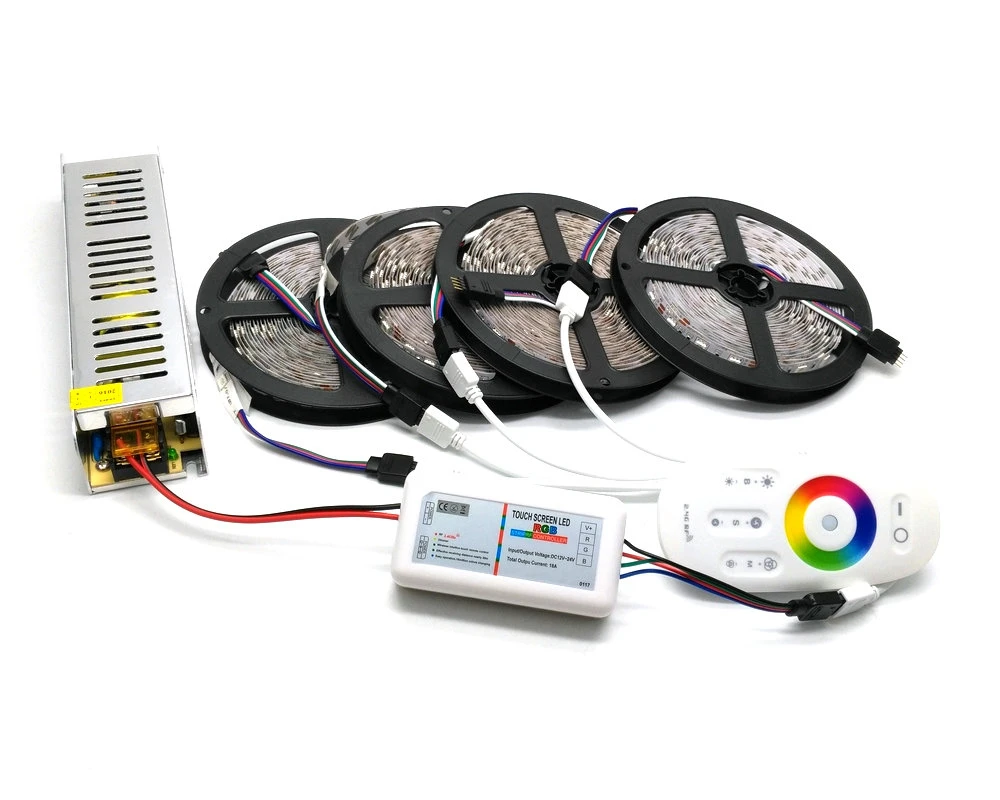 5 м/10 м/15 м/20 М 5050 RGB светодиодные полосы Набор IP20/IP65 Водонепроницаемый с 2,4G сенсорный экран RF пульт дистанционного управления+ 12 В адаптер питания