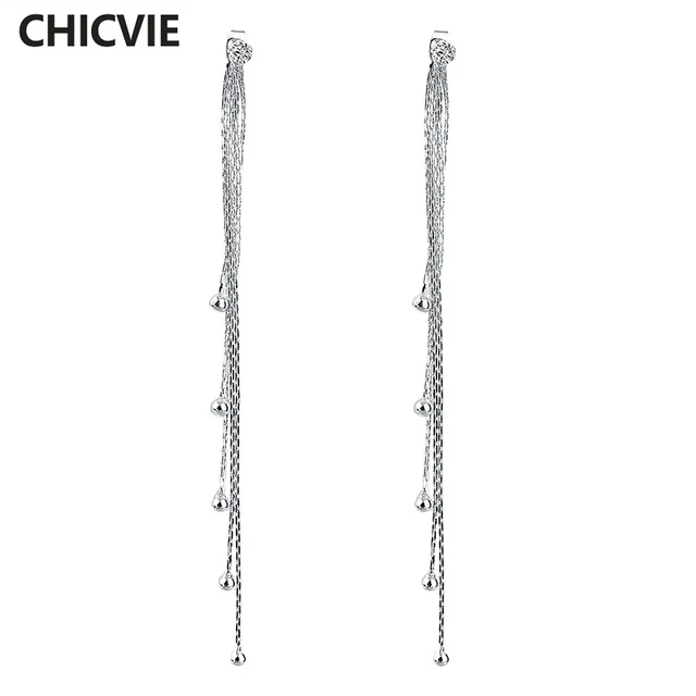 

CHICVIE Silver Long Crystal Bohemian Earrings For Women Love Wedding Fashion jewelry Vintage Tassel Statement Earring SER140343