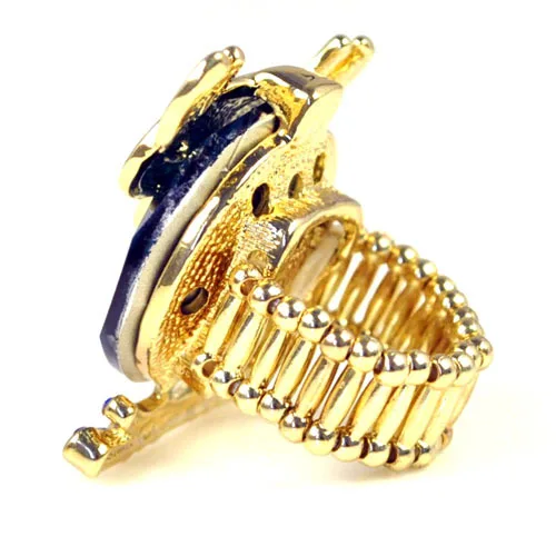 Женское растягивающееся кольцо золотистого цвета с блестящими кристаллами в