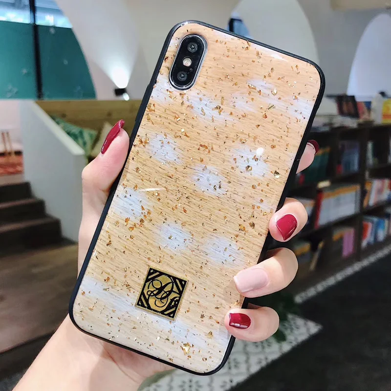 For IphoneXS MAX/XR/8plus Luxury Fashion Sika Deer Pattern Fox Skin Flamingo Feather Glitter Glass Gold leaf TPU Soft Phone Case |