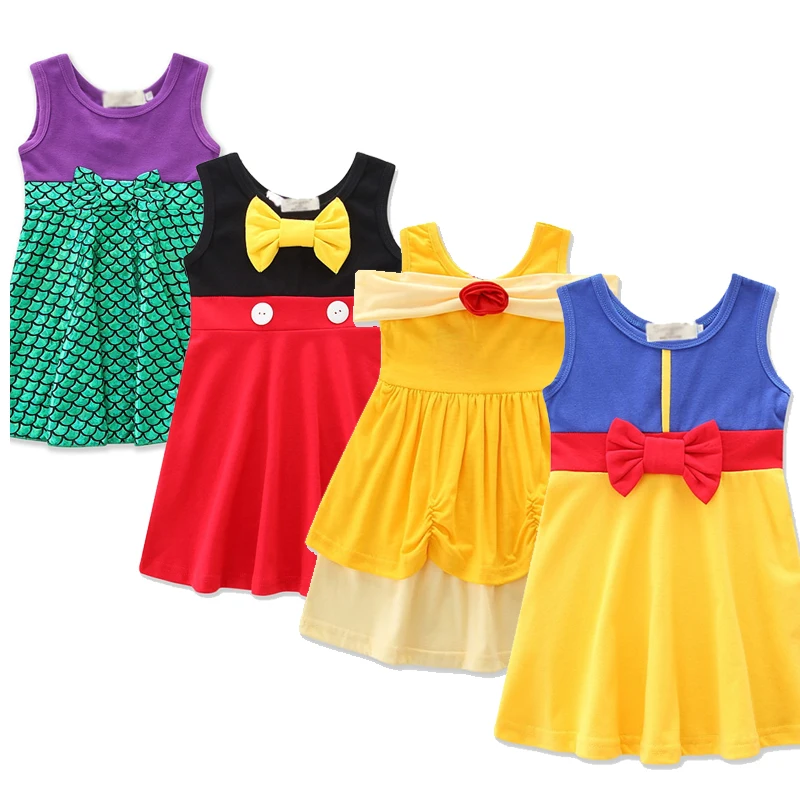 New Baby Girls Summer Casual Clothing Minnie Mulan Wonder Woman Snow White Rapunzel Tinker Bell Princess Dresses 2-7y | Детская одежда