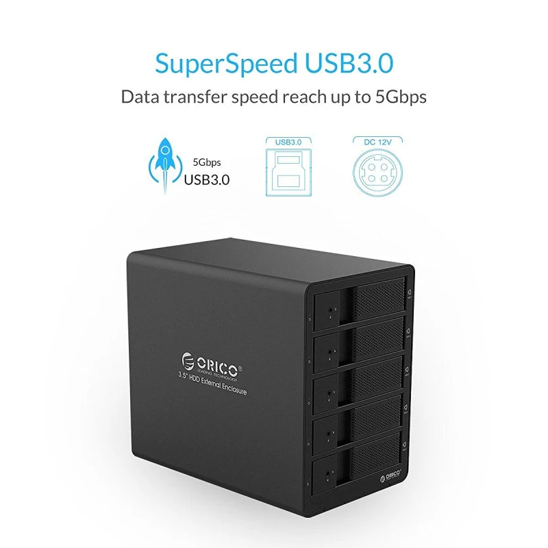 ORICO инструмент Бесплатная Алюминий USB 3.0 5bay 3.5 дюймов жесткого диска SATA HDD
