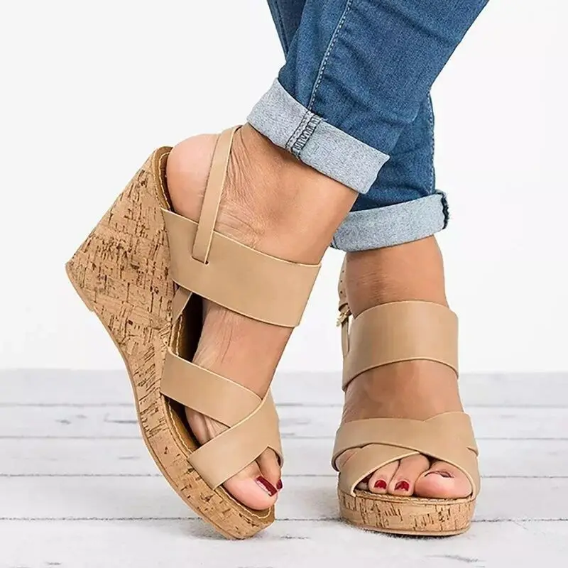 Женские босоножки Летняя обувь на танкетке с эластичным ремешком женские