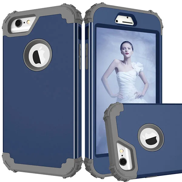 Dark Blue and Gray 360 противоударный бронированный чехол для iPhone X 7 6 6S Plus Fundas, высокое качество, 3 в 1, гибридный ПК+ ТПУ, задняя крышка, противоударный чехол для телефона s - Цвет: Dark Blue and Gray