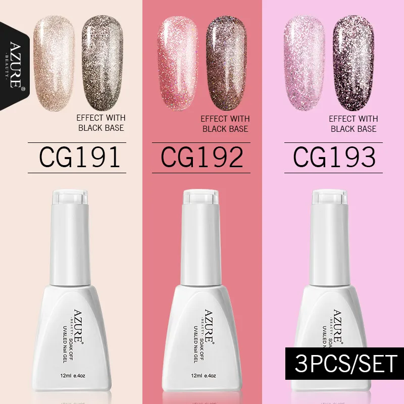 3pcs a set(1) Azure beauty, новинка, розовый золотистый Гель-лак для ногтей, 6 цветов, 12 мл, блестящий гель для ногтей, Гибридный СВЕТОДИОДНЫЙ гель, УФ-гель для ногтей, искусство маникюра - Цвет: 3pcs a set(1)