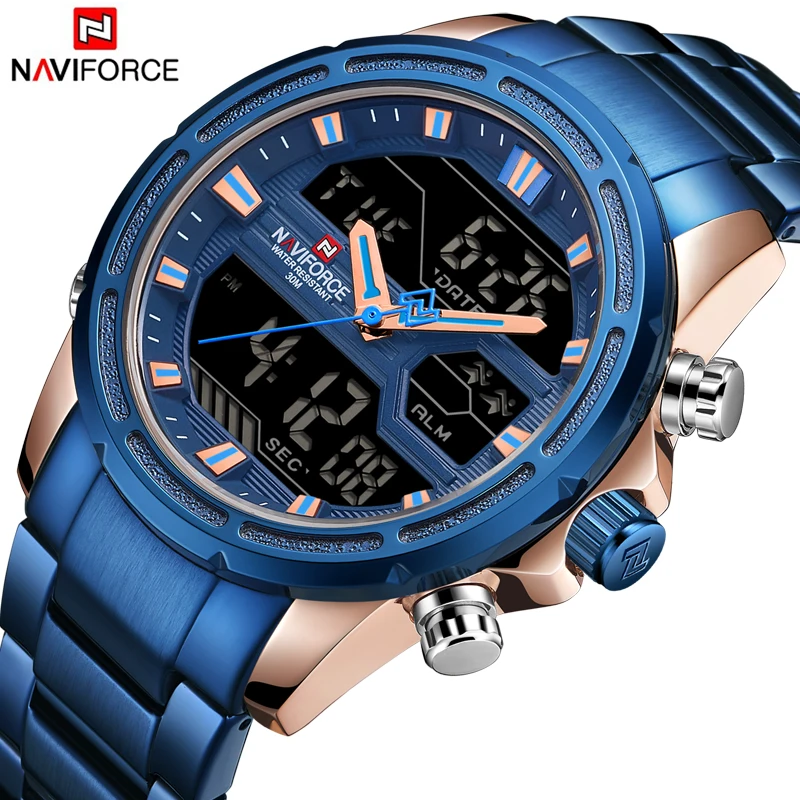 Часы наручные NAVIFORCE Мужские кварцевые модные спортивные полностью стальные