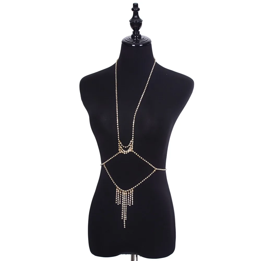 Fashion Sexy Crystal Tasse Pendant Harness Cross Chunky Necklace Body Bust Bikini Long Chain Beach Summer Jewelry | Украшения и