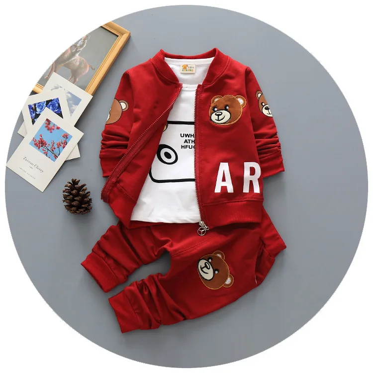 New Spring/autumn Baby Boy Clothing Set Sports Suit baby Lovely Pattern Outfits Clothes Casual Tshirt+coat+pants |
